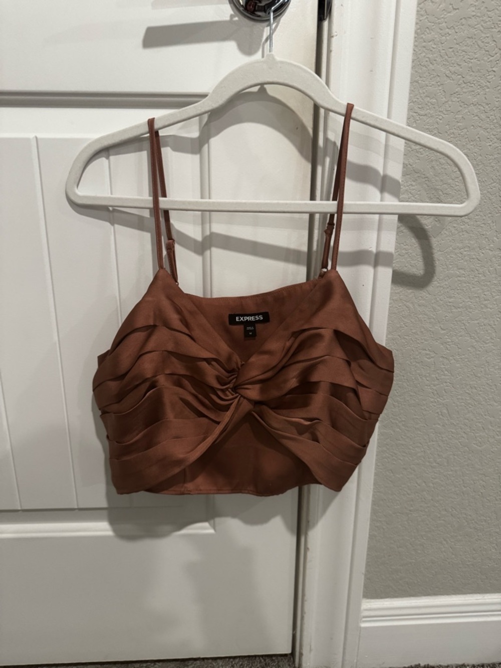 Express Satin Twist-Front Top in Copper